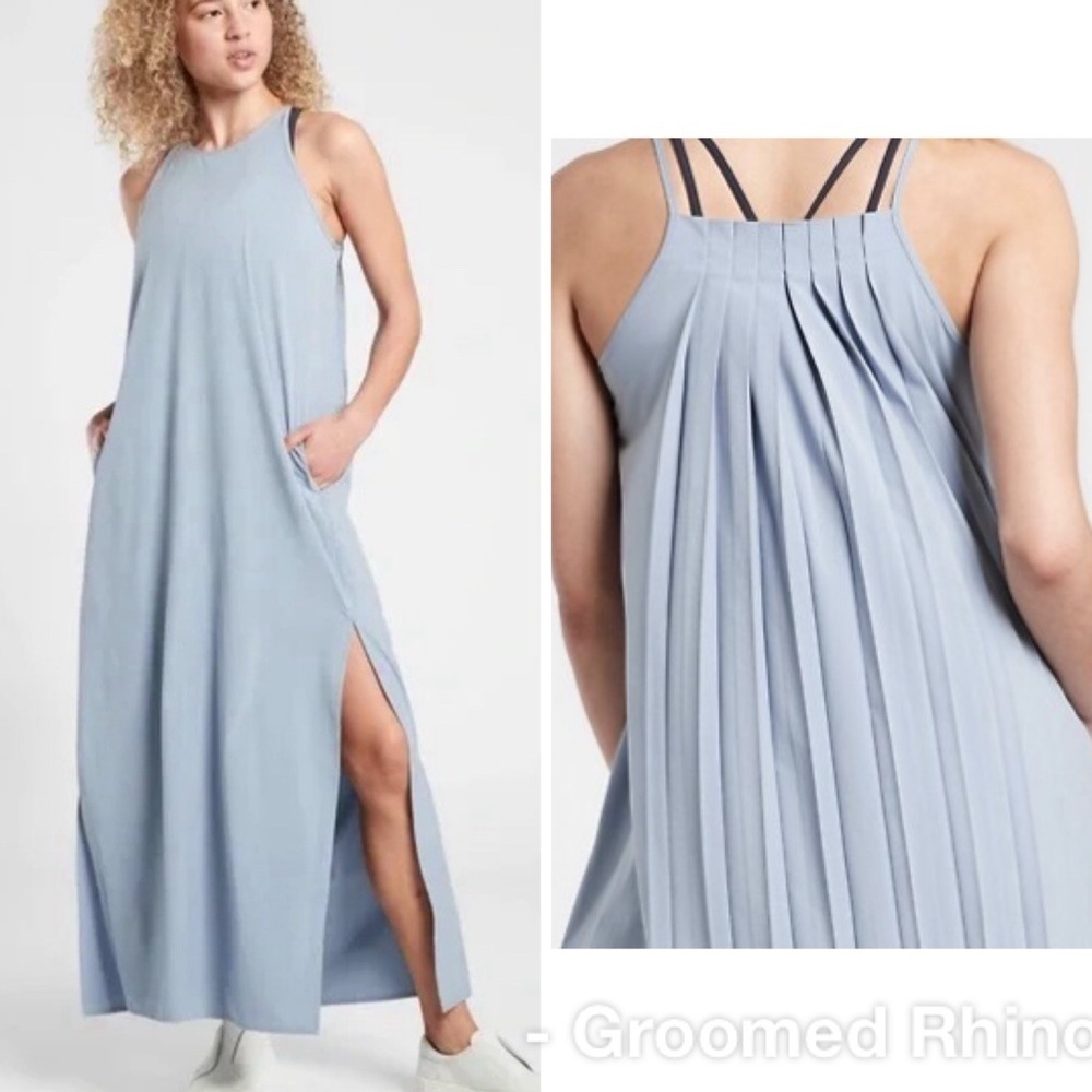 Athleta Light Blue Pleated-Back Maxi Dress